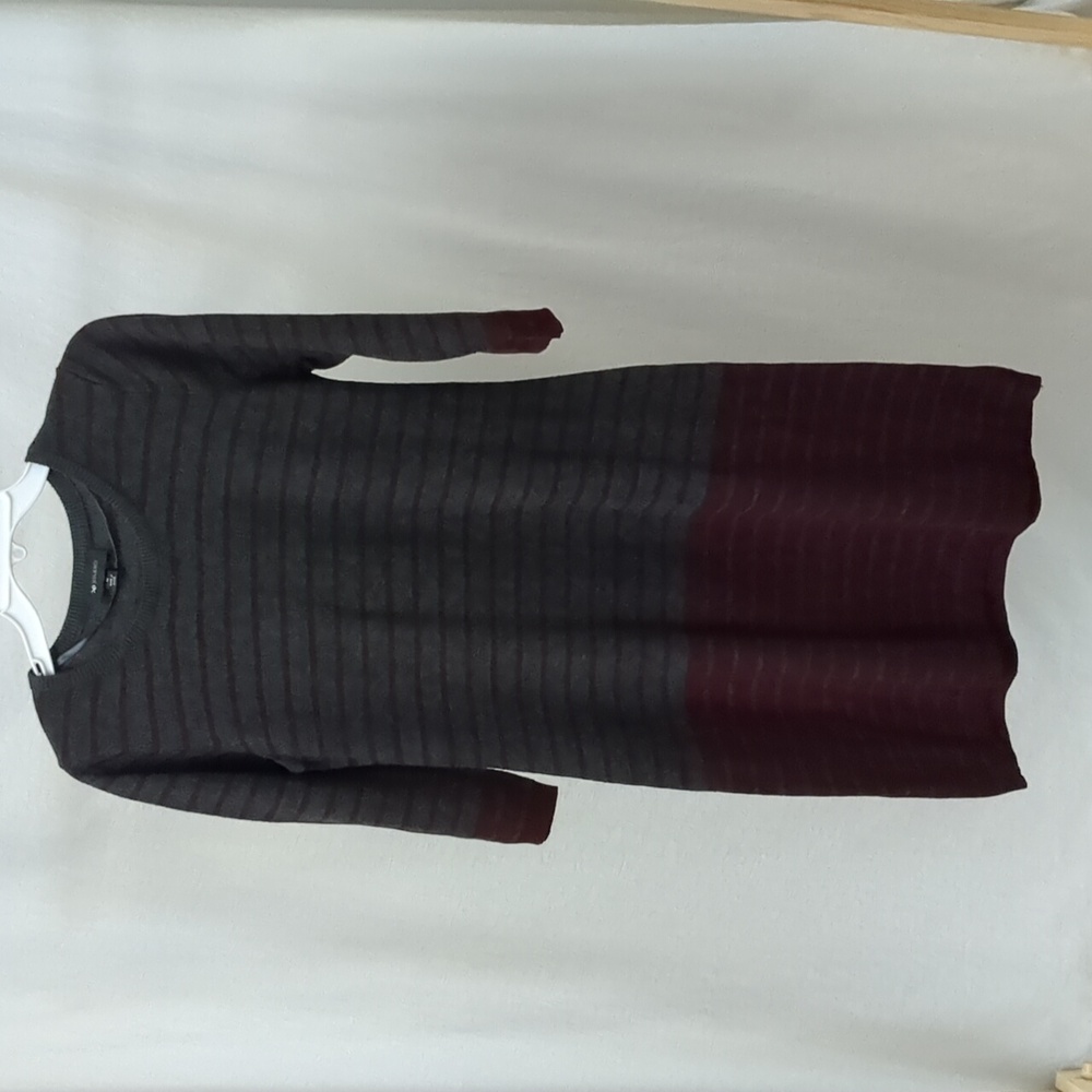 AB Studio Gray and Maroon Striped Sweater Dress Size M